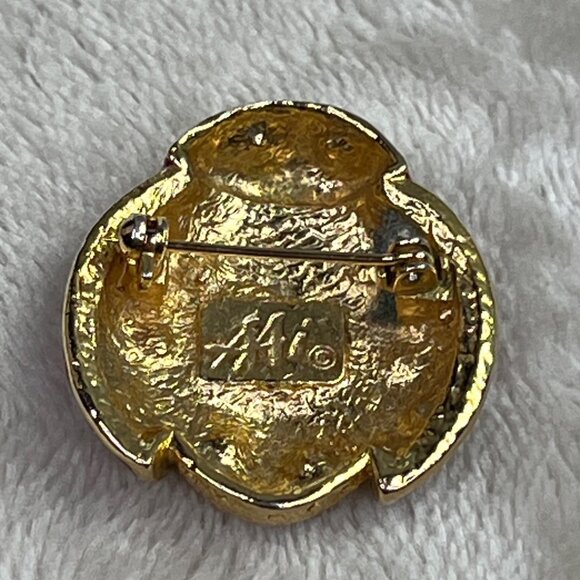 AAI Ladybug Brooch Pin Red Enamel Gold Tone Rhinestones Ladybird Beetle - Picture 5 of 5